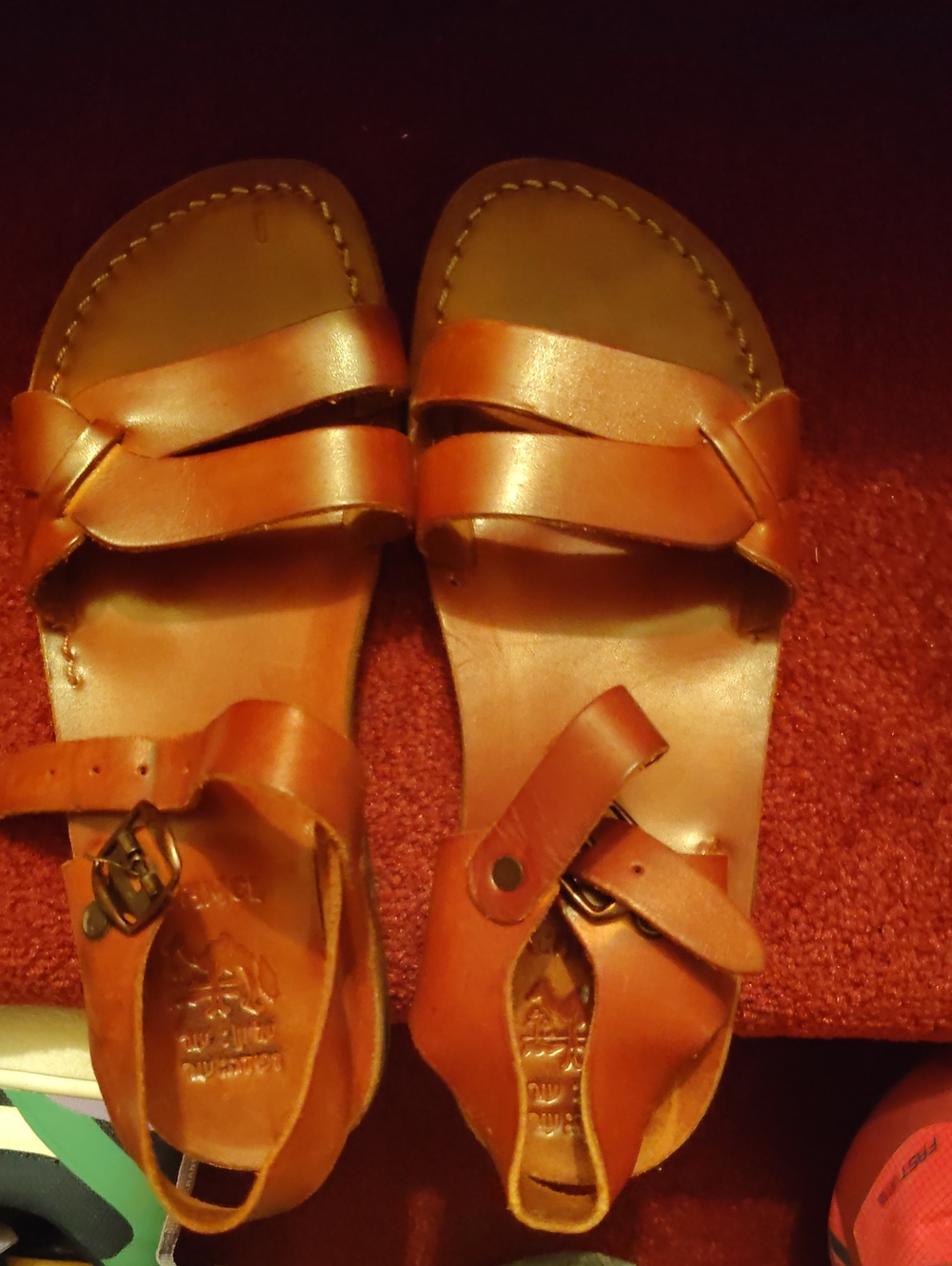 Women's Tan Leather Double-Strap Buckle Sandals
